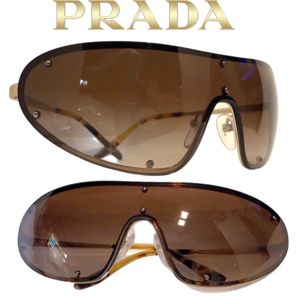 🆕 Prada bronze/brown studded shield sunglasses made in Italy 🇮🇹 (810)